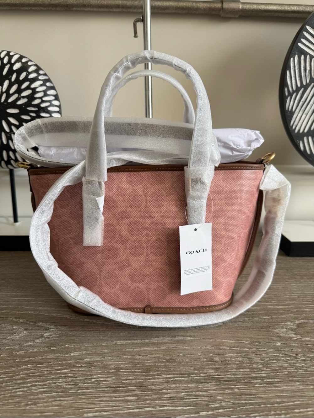 NWT Coach Taxi Pink Signature Canvas Tote with Brown Leather Accents - Picture 3 of 9